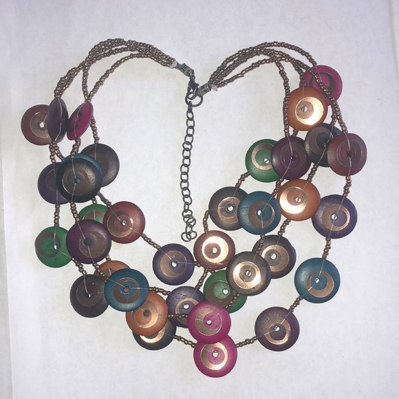 Multicolor Boho Beaded Multi Strand Disc Necklace - Picture 4 of 4